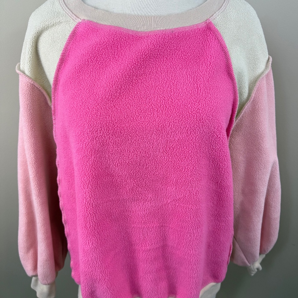 Hot Pink/Pale Pink Raw Hem Oversized Sweatshirt